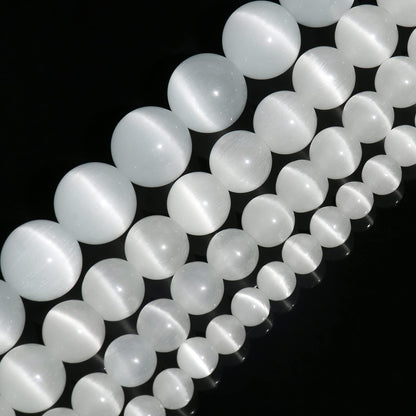 Yochus 60pcs White Cat Eye Stone Beads，6mm Healing Power Natural Stone Round Loose Beads for Jewelry Making Earring Necklace DIY Crafts