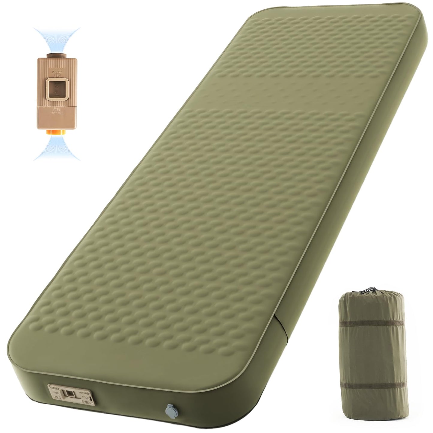 Ytaoeo 4" Thick Self Inflating Sleeping Pad, Memory Foam Camping Mattress Pad with Electric Pump, 9.5 R-Value Insulated Sleeping Mat，4-Season Camping Pad for Travel, Car, Tent,Cot, Green
