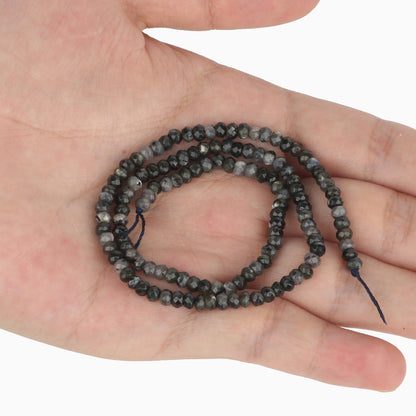 2 String 220PCS 3x5mm Natural Black Color Speckled Beads for Jewelry Making, Songxi Facted Loose Gemstone Beads for DIY Bracelet Necklace Making Supplies with Energy Healing Chakra Power