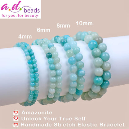 AD Beads Handmade Gemstone Stretch Elastic Bracelet Crystal Healing Reiki Nature's Beauty and Spiritual Essence Unisex (6mm, Amazonite (Unlock Your True Self))