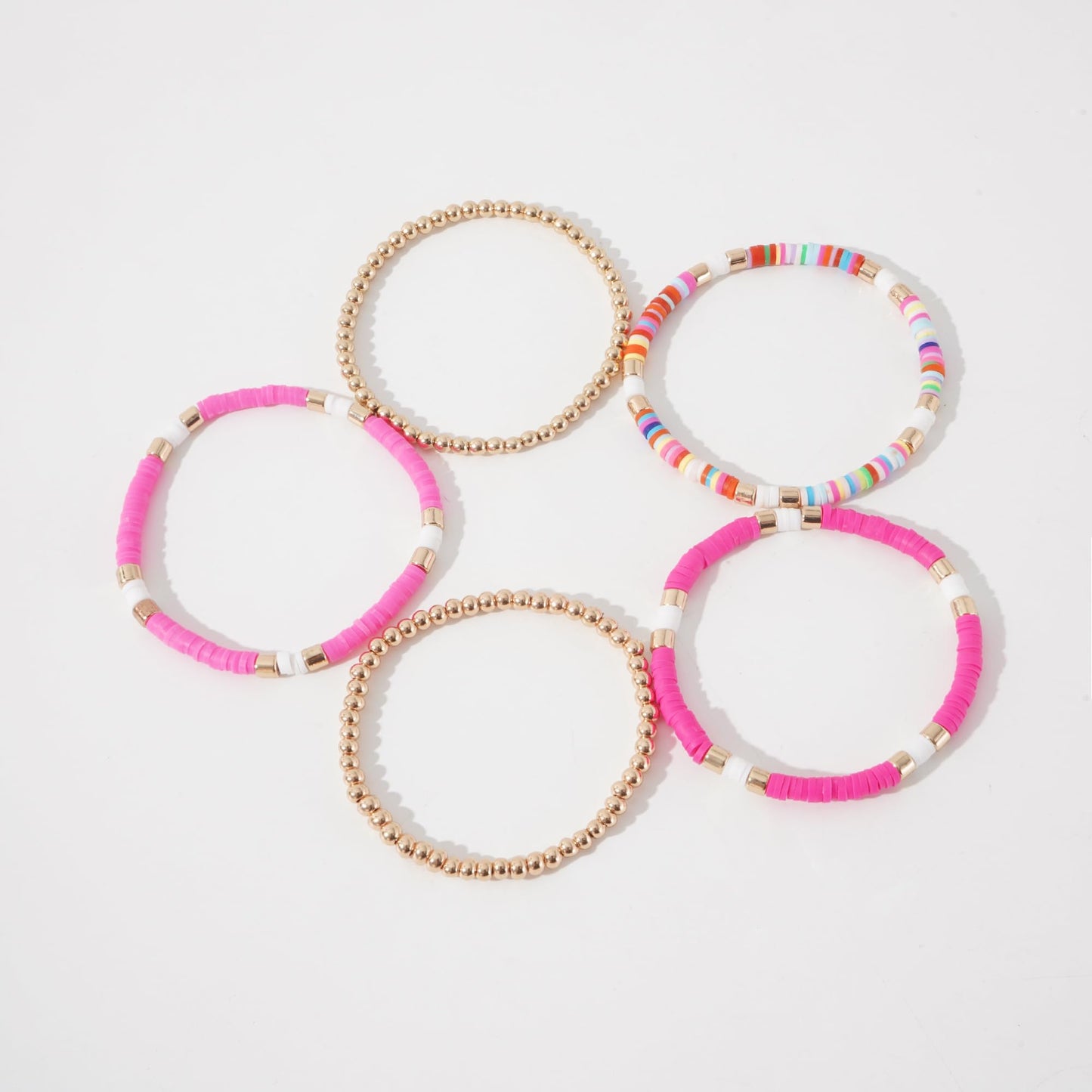 GOOJIDS Surfer Heishi Clay Bead Bracelets for Women Bohemian Stackable Gold Plated Beaded Stretch Bracelets Elastic Layering Friendship Bracelets Set Boho Jewelry