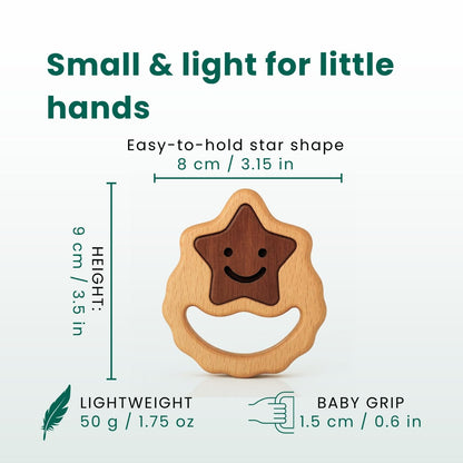 First Baby Rattle for Newborn (0–3 Months) – Natural Wooden Sensory Toy with Gentle Rattle Sound – Easy-Grip Infant Toy, Safe First Baby Gift