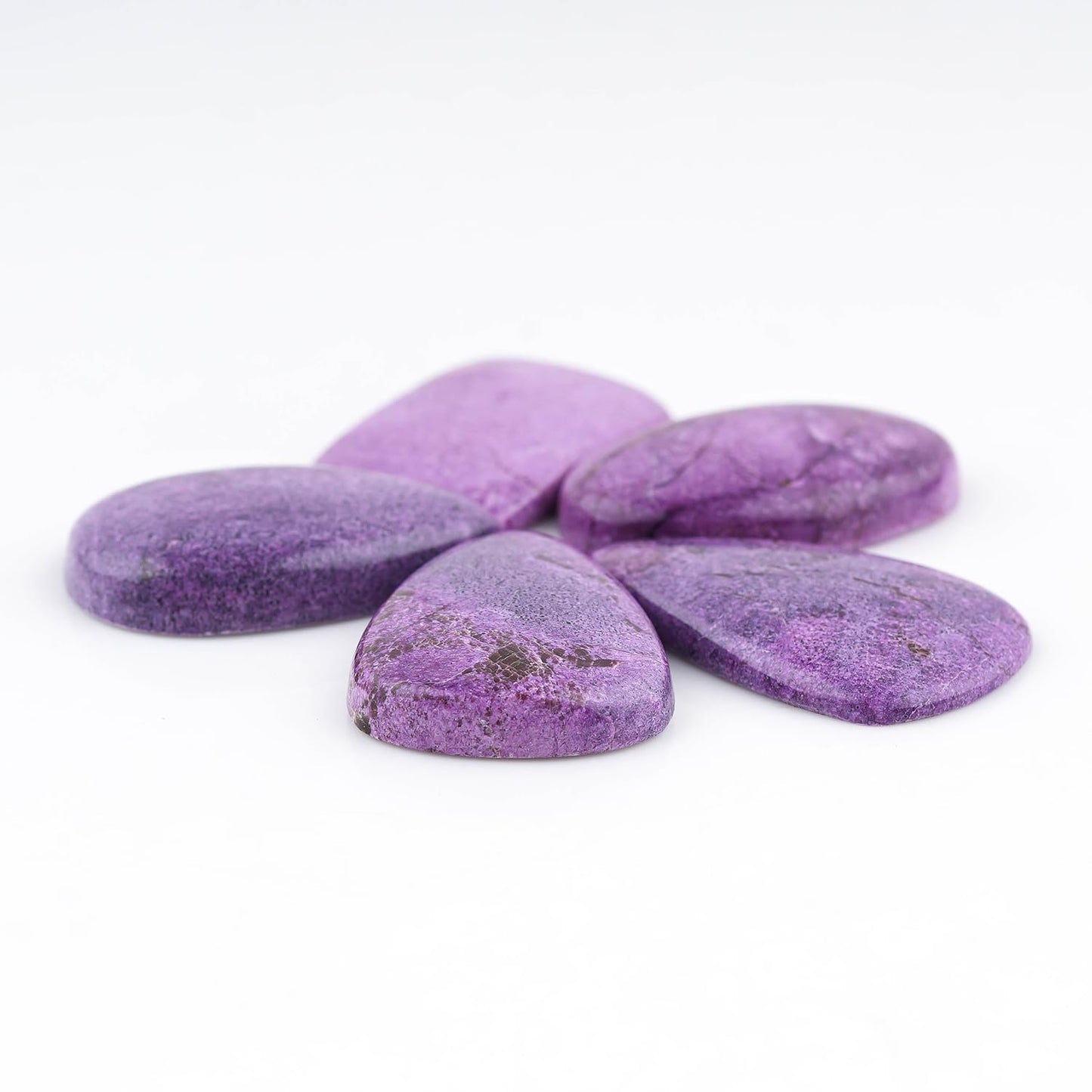 CRYSTALINES 5pcs, Natural Purple Stichtite Gemstone, Bulk Flatback Cabochon Stone, Polished Loose Supplies for Jewelry Making, Wicca & Reiki Healing Crystals, Wire Wrapping, Gem Collection