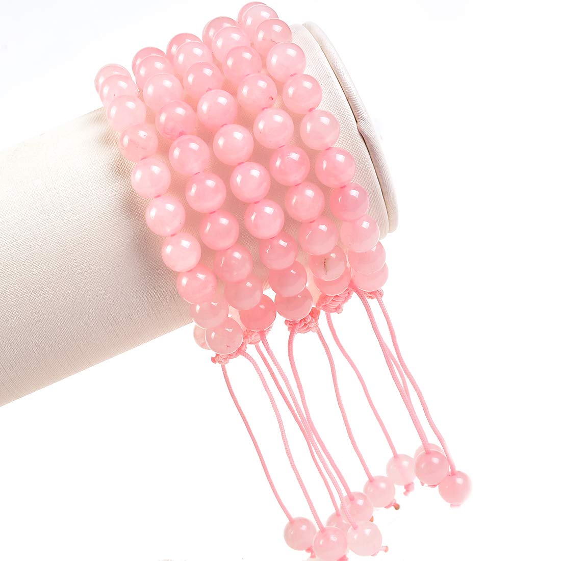 MASSIVE BEADS Natural Power Gemstone Crystal Beads Unisex Adjustable Macrame Bracelets 8mm (Rose Pink, 8mm)