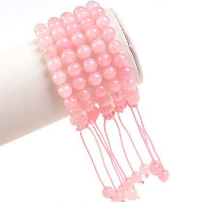 MASSIVE BEADS Natural Power Gemstone Crystal Beads Unisex Adjustable Macrame Bracelets 8mm (Rose Pink, 8mm)