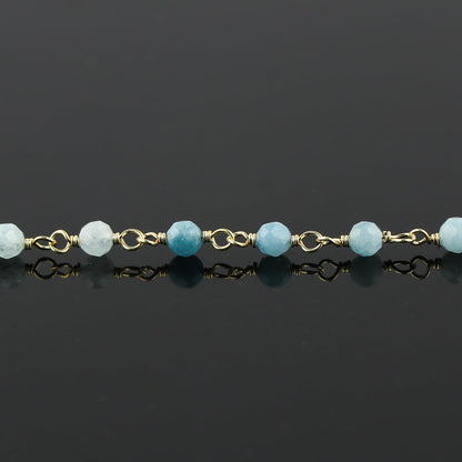 JOR Natural Aquamarine Beaded Rosary Anklet, Handmade Craft, Anklet Beads Bracelet, Chakra Healing Anklet, Gemstone Women Jewelry, Dainty Gold Plated Anklet 9 inch + 1.5 inch (1pcs)