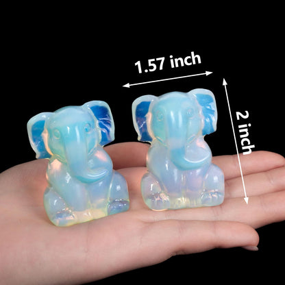 Ytbeoxk 2 Inch Crystal Elephant Decor Statues, White Opalite Cute Sitting Elephant Figurines, Reiki Healing Crystal Carved Animal Statues, Home Office Desk Hand Carved Decor Gifts for Women