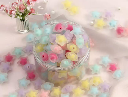 MoMolly 200 Pcs Beads for Crafts with Holes Pony Frosted Acrylic Filler Spacer Beads Bulk Star Shape for DIY Crafts Decoration and Jewelry Making
