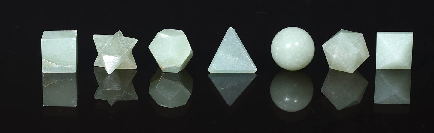 Crocon® Green Jade 7pcs Platonic Solids Crystal Geometry Set, Platonic Solids Sacred Geometric Stones for Balancing Reiki Healing Meditation Chakra Stone Cleansing Spiritual Good Luck Gift (15-20 mm)