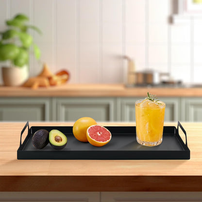 VANRA Metal Serving Tray Portable Bed Tray with Handles for Coffee Table, Living Room, Kitchen and Bathroom (Black)