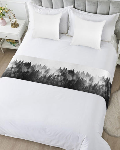 Black Forest Bed Runners for Queen Size Bed, Bed Throws for Foot of Bed, Black and White Natural Landscape Modern Abstract Art Bed Runner Sofa Throw Bedding Scarf Protector Slipcover for Bedroom