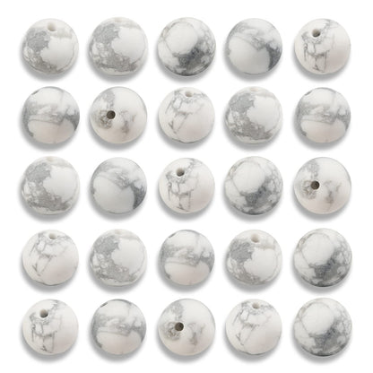 NITOPUPU 100Pcs 8mm Natural Matte Howlite Beads Round Loose Gemstone Stone Beads for Jewerly Making with Crystal Stretch Cord