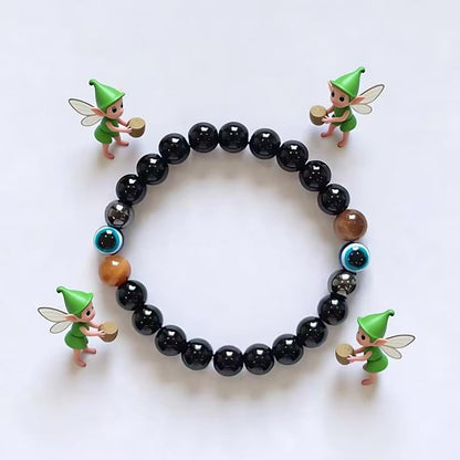 WEFRIN Evil Eye with Hematite Black Obsidian Tiger Eye Stone Triple Protection Bracelets for Men Women, Crystal Jewelry Stone Bracelets Bring Luck and Prosperity and Happiness (E-8mm(e))