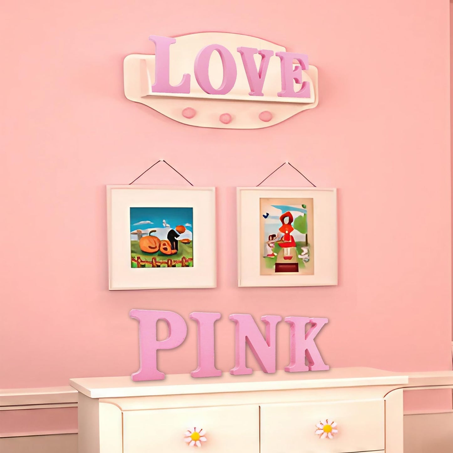 AOCEAN 6 Inch Pink Wood Letters Unfinished Wooden Letters for Wall MAGA Decorative Standing Letters Slices Sign Board for Crafts Christmas Decoration Home Party Projects (I)