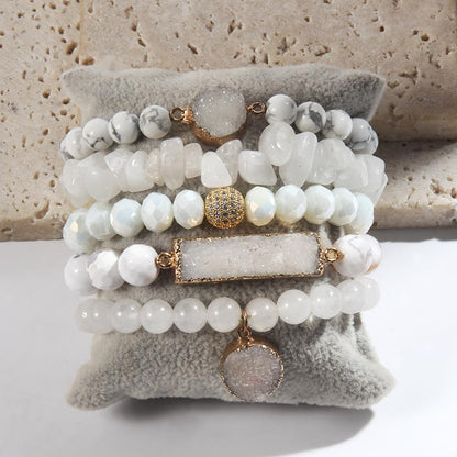 Yomisa 5PCS Natural Boho Beaded Bracelets for Women Men,Healing Turquoise Jasper Agate Crystal Gemstone Stone Diamond Chakra Multilayer Wrap Bohemian Handmade Jewelry Beads Stretch Bracelet Set