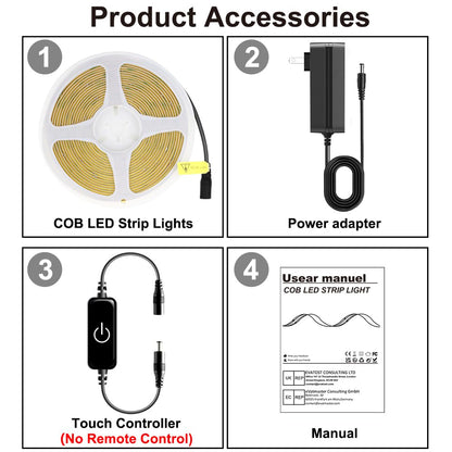 Pandery COB LED Strip,LED Strip Lights 3M/9.84ft,Touch Dimmable LED Strips,CRI90+,2700K Warm White cob led,960LEDs,24V LED Tape Lights,Indoor for Bedroom, Kitchen, TV, Mirror,Cabinet