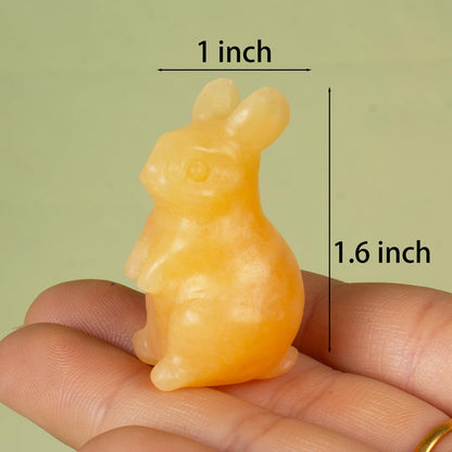 QLRSUXN Yellow Calcite Bunny Figurine,Hand-Carved Rabbit Statue for Home Decor,1.6" Healing Crystal Desk Ornament, Easter Gift for Women Men,Lucky Feng Shui Charm for Office,Cute Animal Spirit Totem