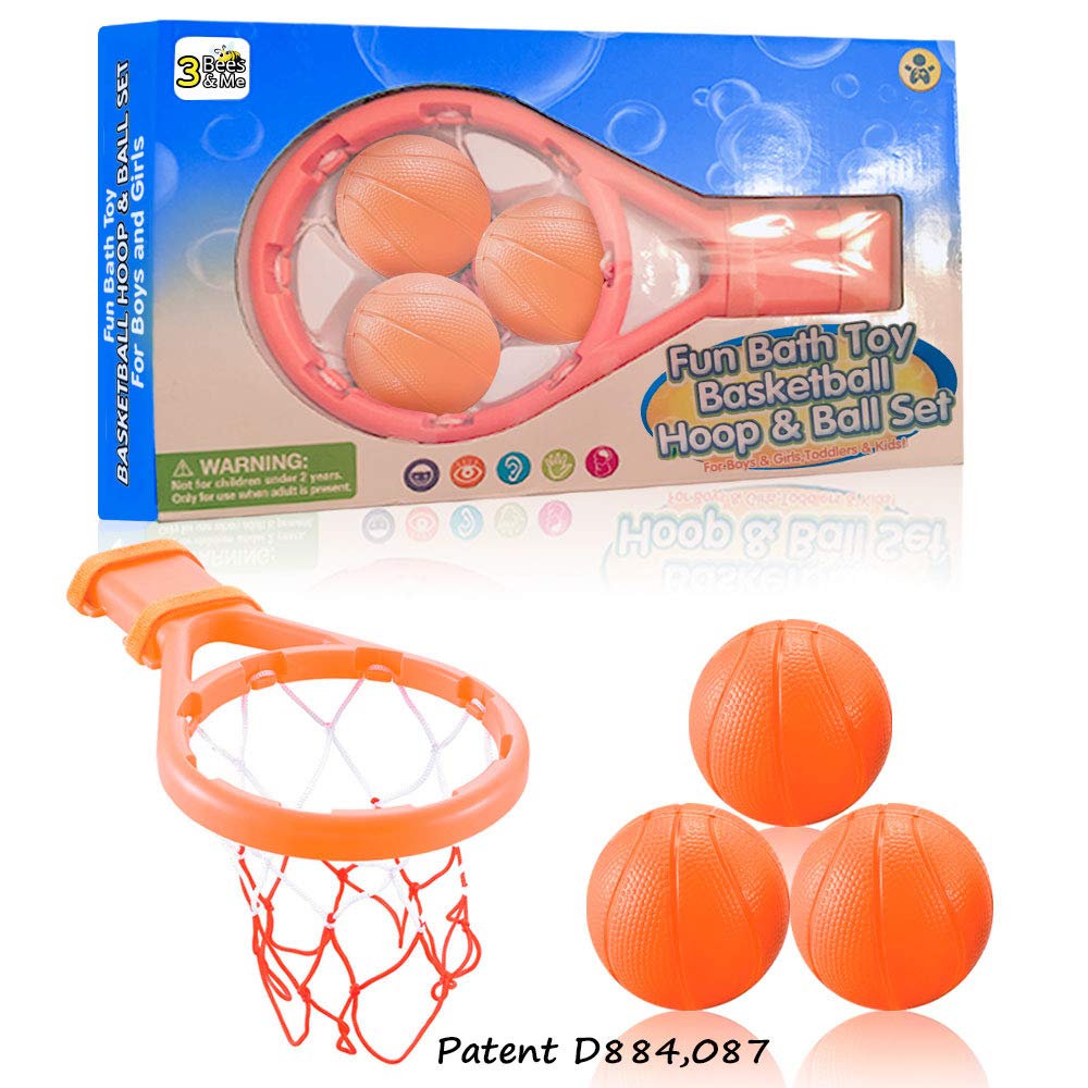 3 Bees & Me Bath Toy Basketball Hoop & Balls Set for Boys and Girls - Kid & Toddler Bath Toys Gift