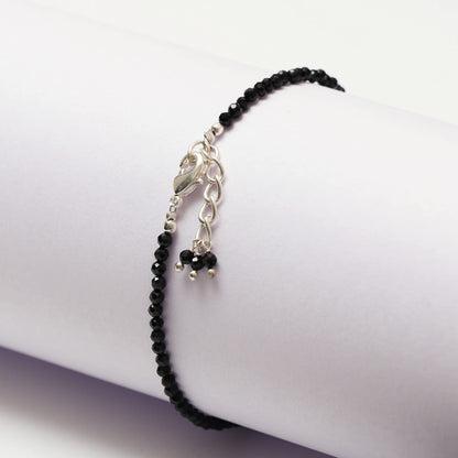 Gempires Black Spinel Dainty Bracelet for Women | Handmade 2.5 mm Faceted Beads | Minimal Stacking Jewelry | Adjustable Lightweight Fit | August Birthstone Gift