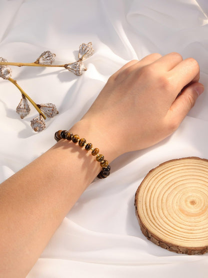 PESOENTH Tiger Eye Bracelet Women,Healing Crystal Natural Stone Brown Beaded Bracelets Tigers Eye Gemstone jewelry Gifts for Women Ladies