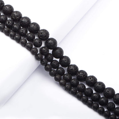 AD Beads Natural Gemstone Round Loose Beads 15" for Bracelet Necklace Earrings Jwelery Making Crafts DIY (10mm, Black Lava Stone)