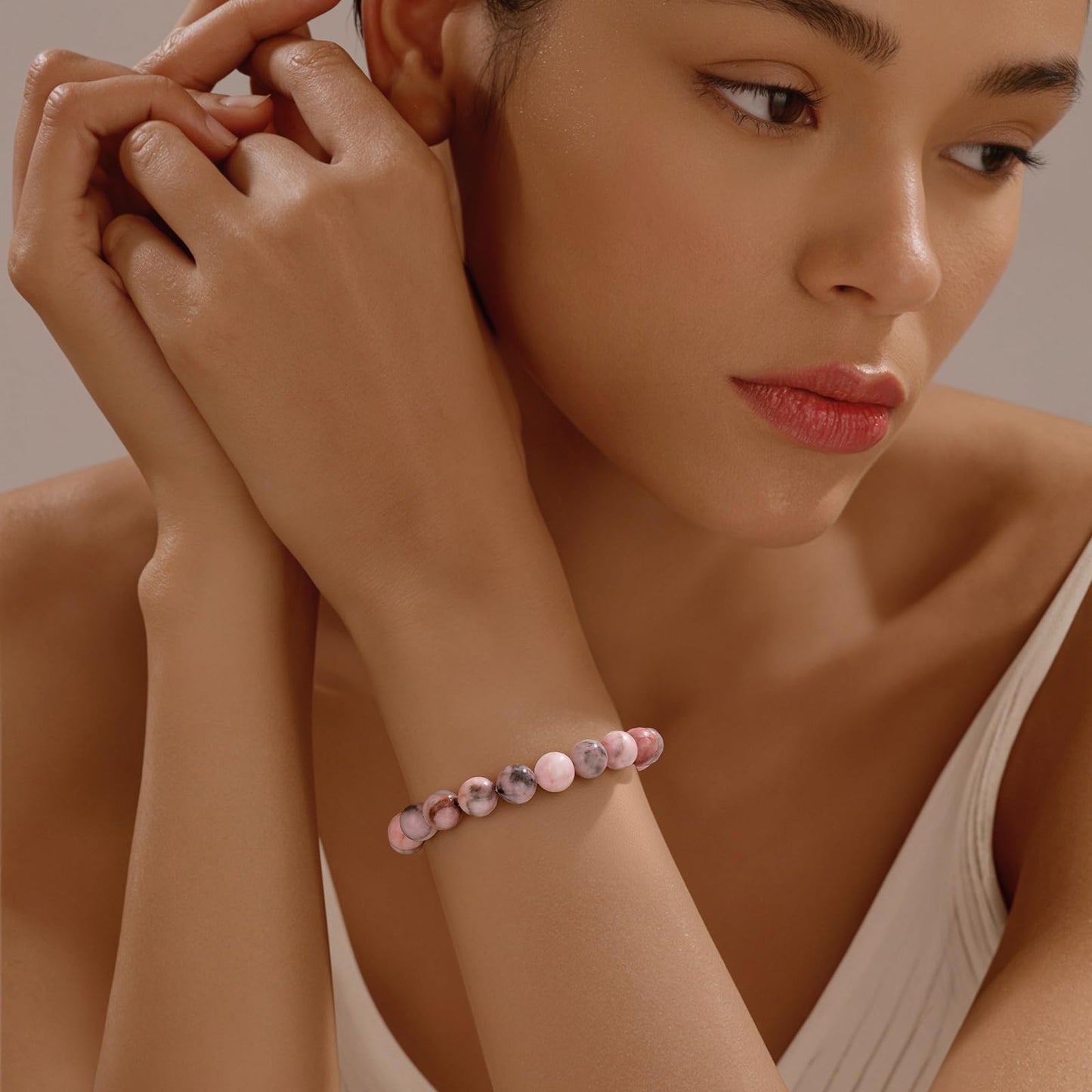Vinswet Healing Crystal Bracelets for Women Men 8mm Zebra Natural Stone Beaded Stretch Bracelet Handmade Gemstone Reiki Spiritual Jewelry Gifts