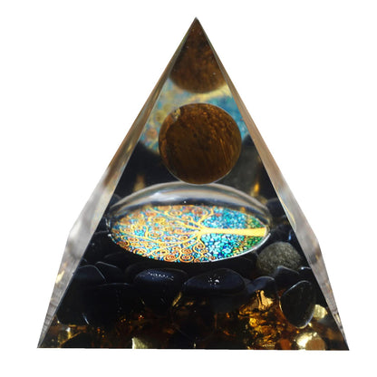 Besorgone Orgonite Pyramid for Positive Energy Chakra Orgone with Crystal Healing Stones Attract Wealth Wisdom Meditation Gift (Tiger Eye - Obsidian)