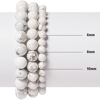 10mm Natural White Howlite Round Bead - 35PCS Bulk Gemstone Beads for Jewelry Making, DIY Bracelets, Necklaces - Includes Crystal Stretch Cord - Stone Beads for Crafting Gifts