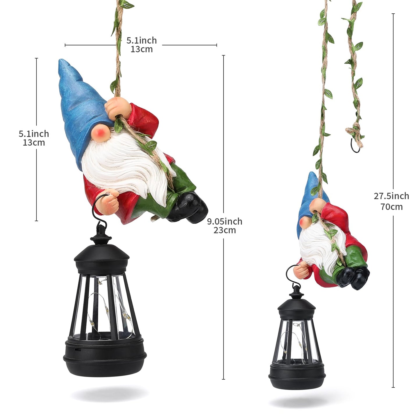 WONDHOME Solar Hanging Gnome Garden Statues Climbing Rope Gnome with LED Lantern Spring Outdoor Decor Tree Hugger Yard Porch Wall Fence Decoration Mother's Day Birthday Gifts for Mom Women