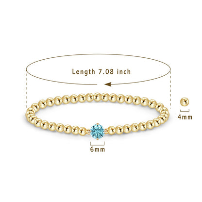 Free bird Aquamarine Bracelet Gold Beaded Bracelets for Women Stackable Gold Bracelets for Women 14K Gold Plated Stretch Bead Ball Bracelet with Aquamarine Gemstone Birthstone Jewelry for Birthday