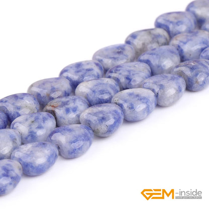 GEM-Inside 10mm Heart Charms Natural Blue Dot Sodalite Jasper Gemstone Stone Beads for Jewelry Making Full 15" Strand Power Energy Healing Chakra Stone Beads