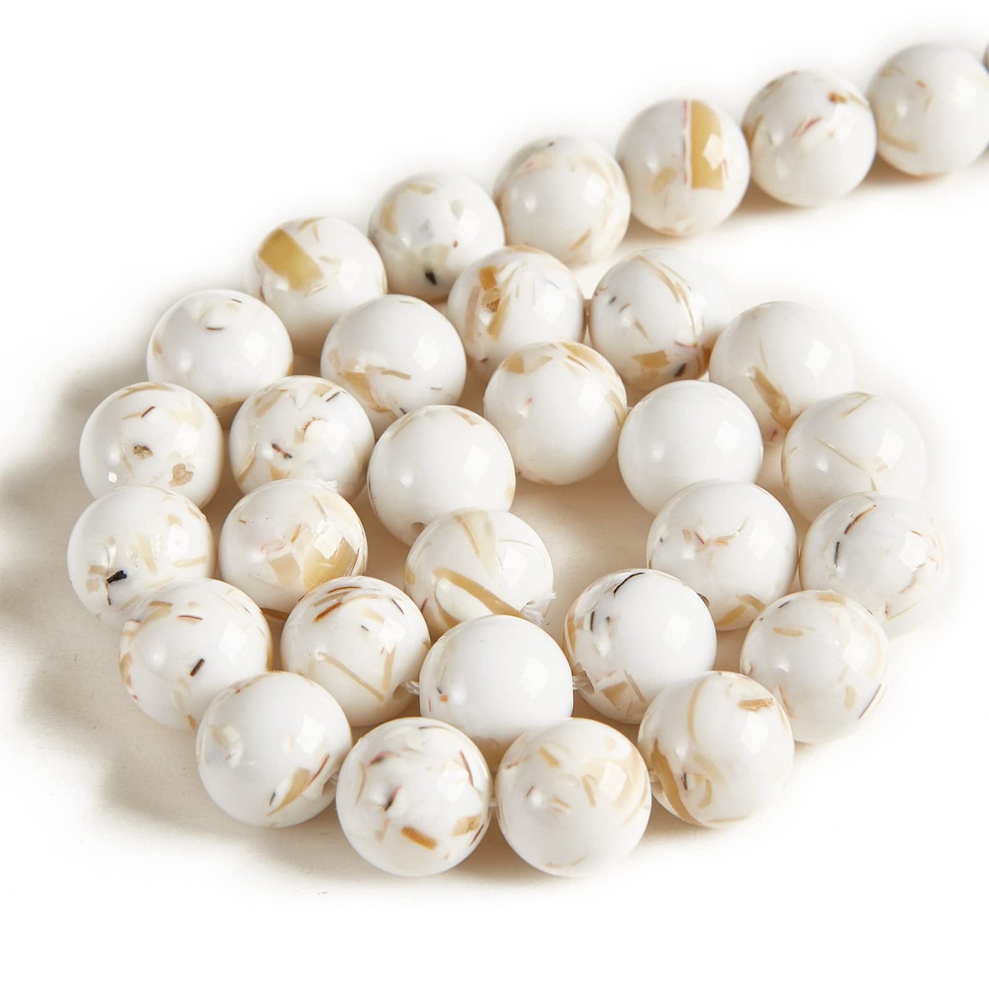 35pcs 10mm White Shell Turquoise Beads Natural Gemstone Beads Round Loose Beads for Jewelry Making