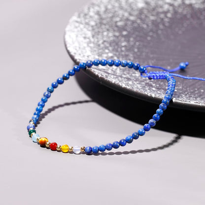 Jewever 7 Chakra Ankle Bracelets for Women Beach Foot Healing Crystals Lava Rock Essential Oils Diffuser Worry Stone Energy Balancing Meditation Yoga gifts (lapis lazuli)