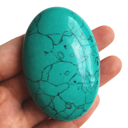 Loveliome Synthesis Green Howlite Turquoise Oval Polished Worry Stones, Healing Crystal Indoor Fountain Stones Massage Energy Anxiety Relief Items