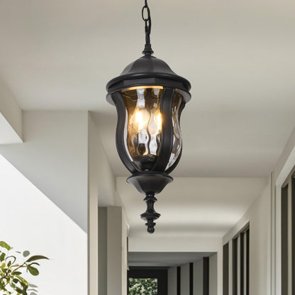 Smeike Large Outdoor Pendant Light Fixtures, 19.1'' Exterior Hanging Lantern Porch Light Adjustable, Black Hanging Lamp Farmhouse Exterior Chandelier Ceiling Mount for Entrance Patio