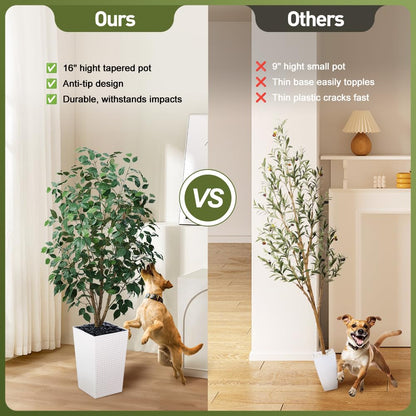 VeriNatural 5ft Artificial Ficus Tree,Tall Faux Tree with Pebbles & Planter UV Resistant Potted Fake Plant with Silk Leaves & Real Wood Trunk,Indoor Outdoor Floor Plant for Home,Living Room,VN129