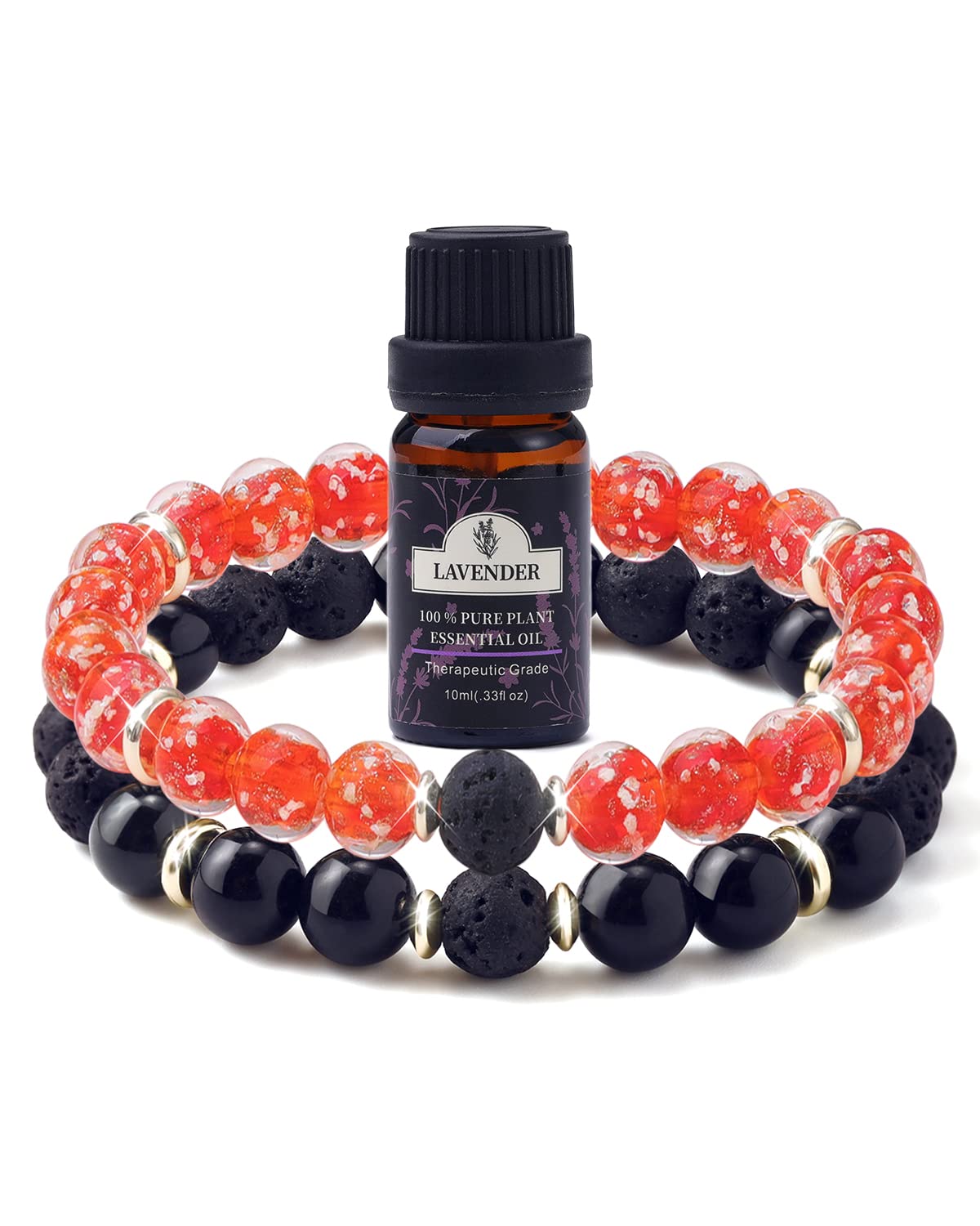 Nifsun 7 Chakra Bracelet Real Crystal Stone Beads Essential Oil Set Yoga Meditation Protection Lava Rock Jewelry Gifts for Women Men (7 Chakra red)