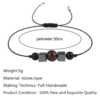 Multistyle Healing Crystal Stone Bead Strand Card Bracelets Handmade Adjustable Wax Rope Yoga Amethyst Tigereye Chakra Bracelets for Women Men Meditation Relax Anxiety Jewelry Gift (Protection)