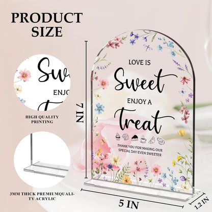 Wedding Signs Decor, Love is Sweet Sign for Dessert Table, Wedding Supplies 5x7 Inch, Wedding Signs for Ceremony And Reception, Arch Acrylic Table Sign for Anniversary, Bridal Shower Decor (Flower)