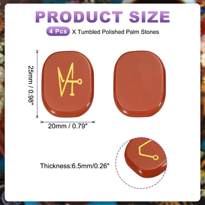 MECCANIXITY 4Pcs Engraved Chakra Stones with Reiki Symbols, Red Jasper Reiki Healing Crystal Gemstone 7 Chakra Crystal Stones Tumbled Palm Stone for Anxiety Relieve