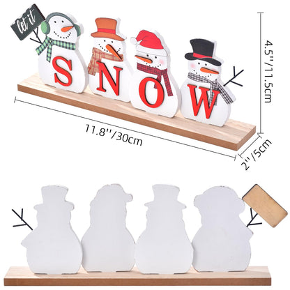 IDATOO Christmas Snowman Decorations, Wooden Snowman Block, Merry Christmas Sign, Rustic Let It Snow Winter Xmas Decor, Festive Holiday Centerpiece for Table Mantel Tiered Tray (Let it snow)