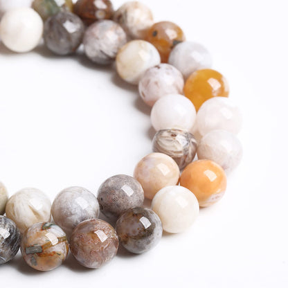 6MM 60PCS Natural Stone Bamboo Leaf Agate Loose Beads for Jewelry Making DIY Bracelet Necklace