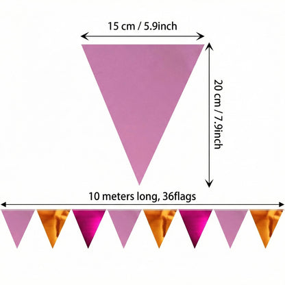 64ft Rose red Pink and Orange Triangle Pennant Banner Flag Metallic Paper Bunting Garland for Hanging Backdrop Birthday Decorations Graduation Bachelorette Bridal Wedding Shower Party Supplies