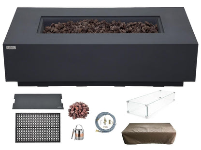 AMS Creations | Madison 60" Bundle Rectangular Natural Gas Outdoor Fire Pit Table | Dark Gray Concrete GFRC | Smooth Texture or Surface | Electronic Ignition | Outside Backyard Fireplace