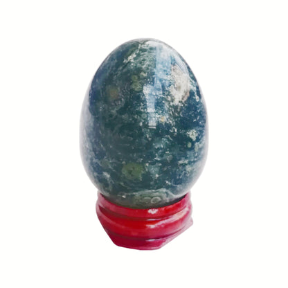 Sunshcat Natural Kambaba Jasper Egg Shaped Meditation Chakra and Home Decor Balance Crystals and Healing Stones Statue Set,35 * 50mm Easter and Thanksgiving Gift,with Wooden Bracket