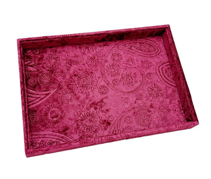 AgentMoon 2 Pieces Set Decorative Jewelry Tray,Makeup Removed Tray or Storage Tray for Eyeglasses Phone Watch Bracelet Earring.Special Velour Lining Fully Wrapped. (2PCS) (Embossed Red)