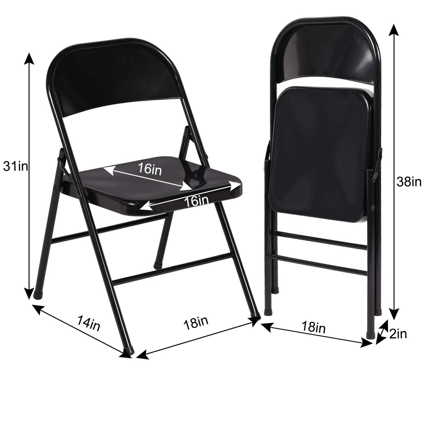 VECELO Metal Folding Chairs 4 Pack, Double Hinged Steel Frame Easy Foldable&Stackable for Office Kitchen Dinning Wedding Patio and Garden