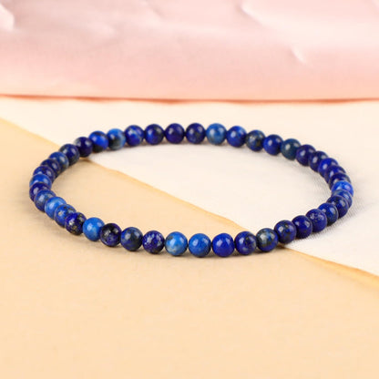 LPBeads Handmade Natural Gemstone Stretch Elastic 4mm Lapis Lazuli Bracelet Healing Crystal Round Stone Beads Jewelry Gifts for Women Men