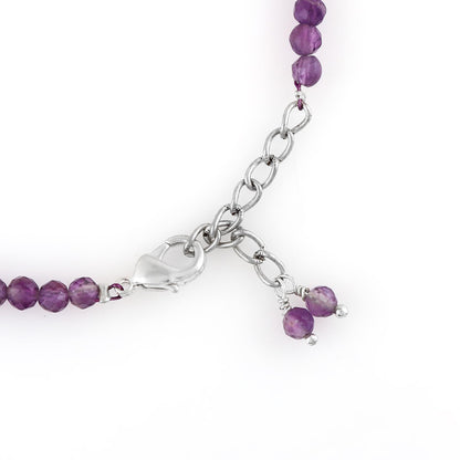 GEMKORA Natural Real Amethyst Crystals Bracelet, 3mm Best Grade Micro Cut Beads, Chakra Healing Gemstone, Beautiful Simple Jewelry, Silver Plated Jewelry 7+1 inch