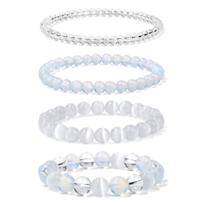 Vinswet 4pcs Natural Stone Beaded Bracelets for Women Men,Healing Crystal Gemstones Stretch Bracelet,4mm 6mm 8mm 10mm Opal Clear crystal Opal Anxiety Stress Relief Bracelet Jewelry Gifts